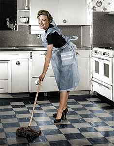 A cleaning lady mopping the floor