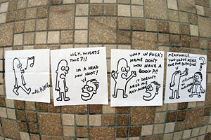 Some cartoons drawn on Post-It notes