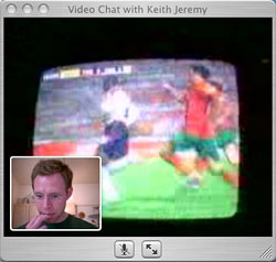 Screen shot from the iSight showing the football match in progress