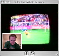 Screen shot from the iSight showing the football match in progress