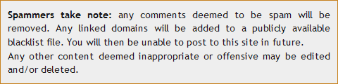 Screen shot of anti-comment-spam message in operation on this site