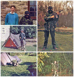 A montage of photos showing Dunstan as a child dressed in army gear