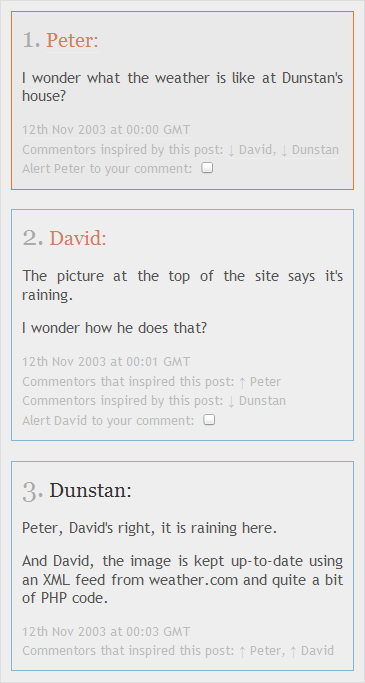 Screen shot of three comments made on this blog