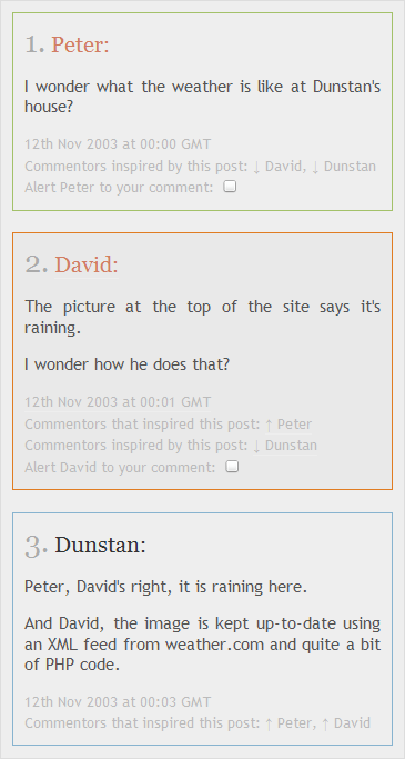 Screen shot of three comments made on this blog