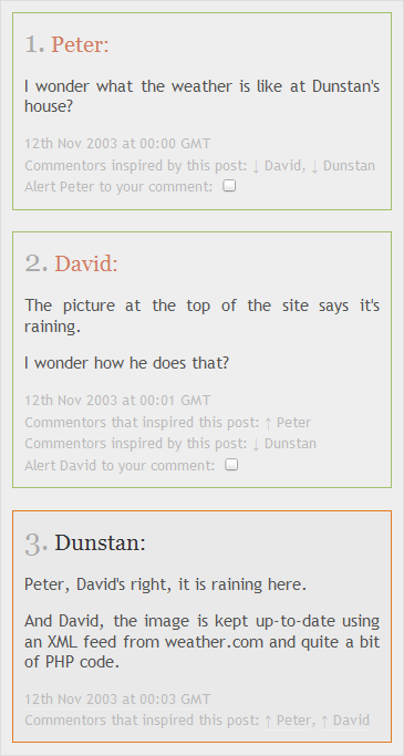 Screen shot of three comments made on this blog